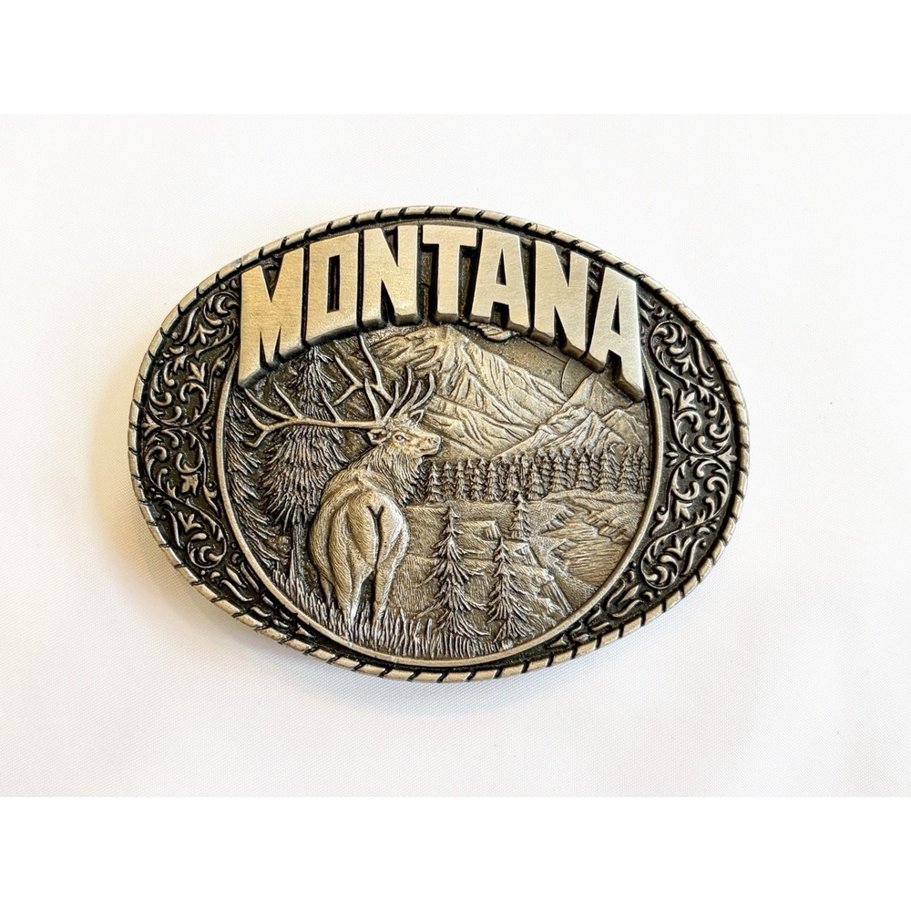 Indiana Metal Craft Elk Belt Buckle Vintage State of Montana